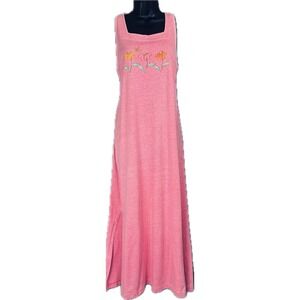 Fresh Produce Maxi Tank Dress M Washed Hot Pink VTG 90s Floral Cotton Slit Sides